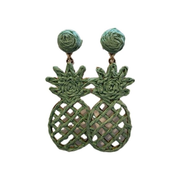 New Green Rope Boho Chic Pineapple Drop Earrings Summertime Fashion Jewelry - Picture 2 of 2